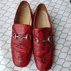 Gucci Red Snakeskin Horse Bit Loafers Size 71/2B